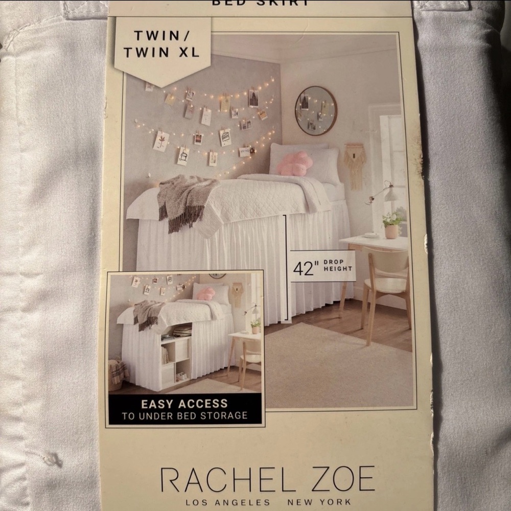 Rachel Zoe Twin or Twin XL Bed Skirt 39" x 80" x 42" Lofted Dorm Bed White - Picture 11 of 15